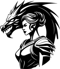 woman warrior with a dragon tattoo logo art