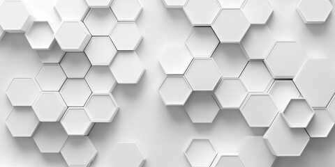 3d rendering of white abstract background with hexagon pattern on light grey backdrop, minimalist design for technology or science themes.