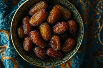 Obraz premium Amir Hajj Dates in a bowl, Top View