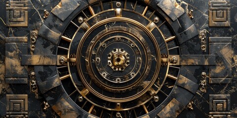 Obraz premium Gold and black intricate circular design.