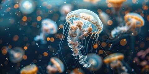 Elegant jellyfish gliding gracefully in the aquarium