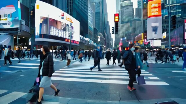 Busy Asian Crossing During Evening Rush Hour Generative AI