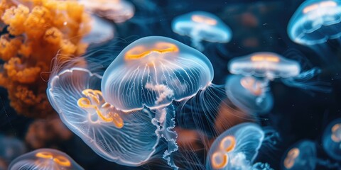 Obraz premium Jellyfish Floating in a Captivating Aquarium