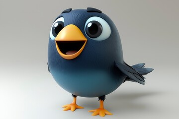 Fototapeta premium Cute Cartoon Bird with Big Eyes and Open Beak