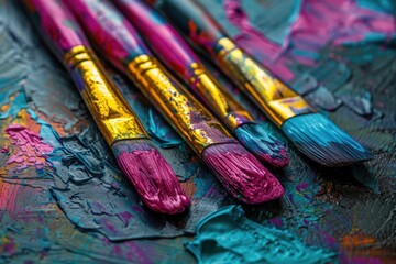 Obraz premium A cluster of paintbrushes on a table, ideal for artistic and creative projects