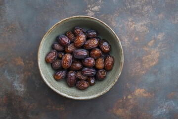 Obraz premium Rabia Dates in a bowl, Top View