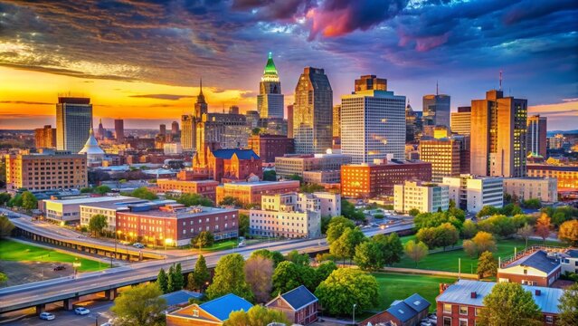 A vibrant cityscape of Newark, New Jersey, urban, skyline, buildings, city, architecture, downtown, New Jersey