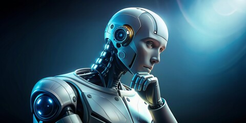 Futuristic robot locked in thought, futuristic, robot, artificial intelligence, machine, intelligent, future