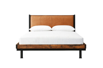 Modern Bed with Brown Leather Headboard