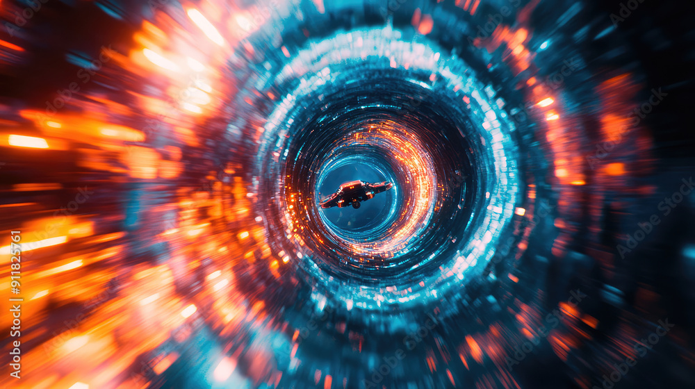 Wall mural a spaceship is speeding at light speed through a holographic galactic vortex. generative ai