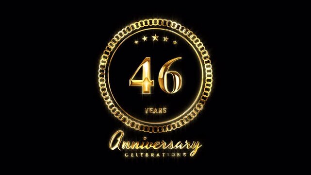 46th Anniversary Celebration. Happy 46 Years Anniversary Animation in Gold Color on the Transparent Background, Alpha Channel. Great for greetings, celebrations, events, and gifts.