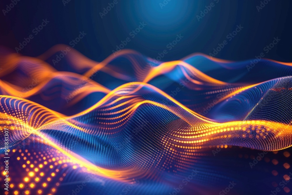 Wall mural Abstract representation of a wavy motion with blue and orange lights, great for futuristic or technological concepts