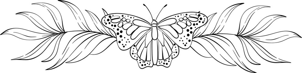 Vector arrangement, template bouquet with butterfly. Black silhouette for circuit