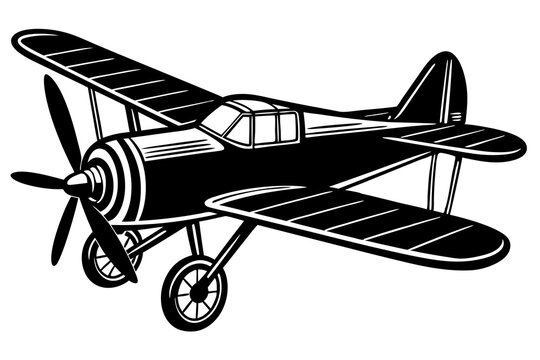 black and white biplane clip art preview