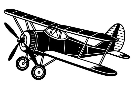 black and white biplane clip art preview