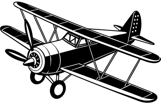 black and white biplane in flight clip art preview