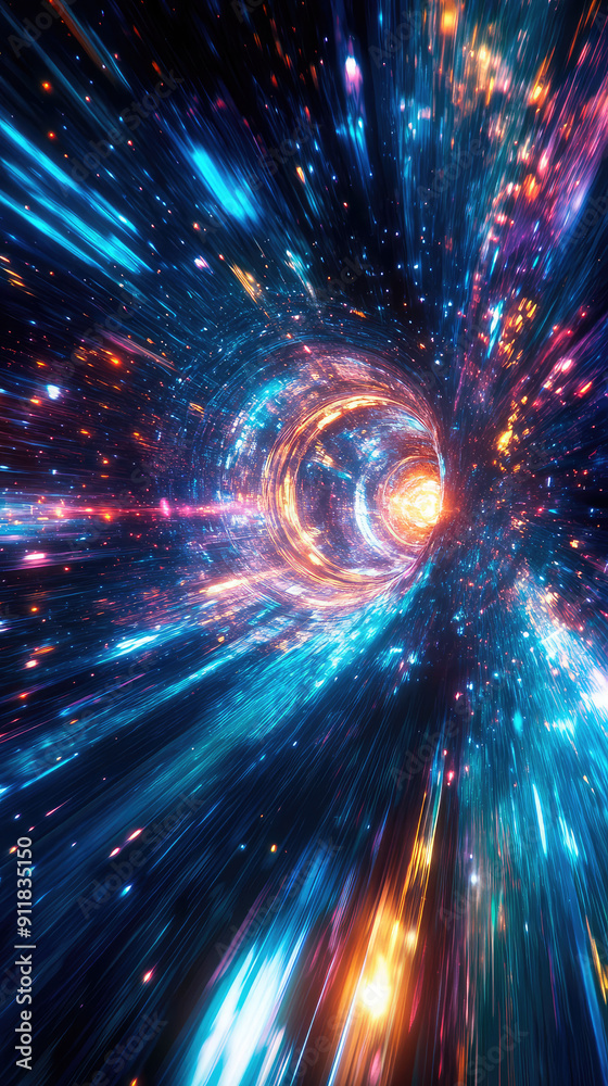 Wall mural a spaceship is speeding at light speed through a holographic galactic vortex. generative ai