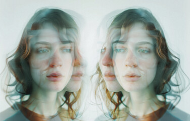 Portrait of a woman suffering from split personality disorder or depression, for mental health awareness