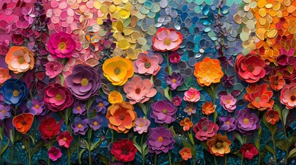 Obraz premium floral color harmony, different colored flowers mix like a beautiful mosaic, forming a nature-inspired tapestry with a vivid display of hues and textures
