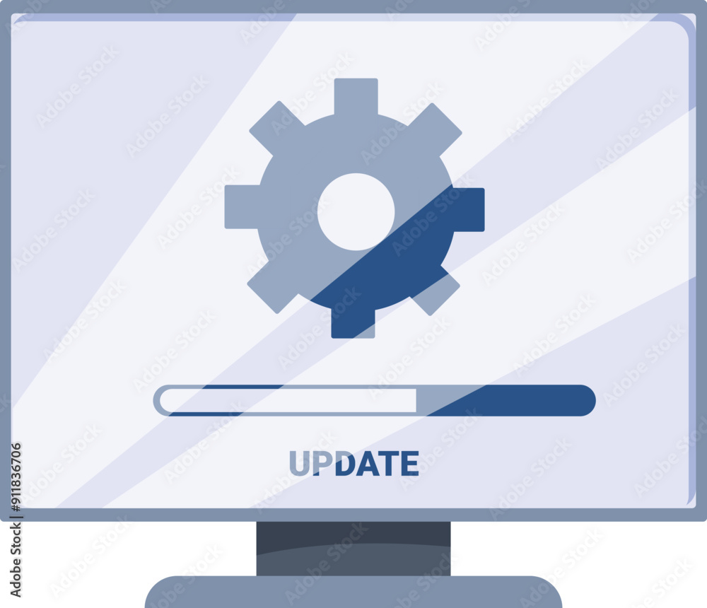 Poster computer screen showing a software update being installed with a progress bar
