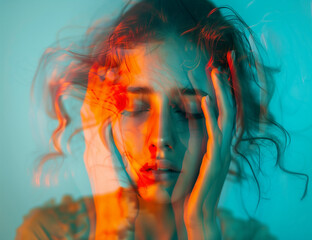 Portrait of a woman suffering from anxiety or some other mood disorder for mental health awareness