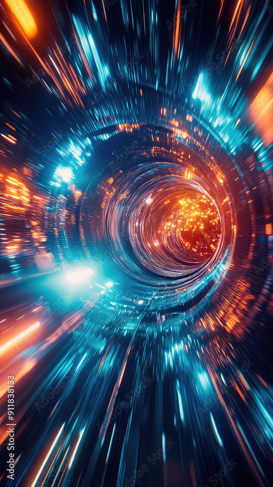 Wall mural a spaceship is speeding at light speed through a holographic galactic vortex. generative ai