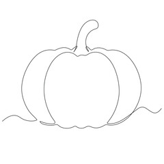 continuous line drawing of a pumpkin uses a continuous line to capture its shape, resulting in a clean and minimalist artwork.