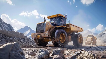 Yellow Mining Truck on Rocky Terrain - 3D Render