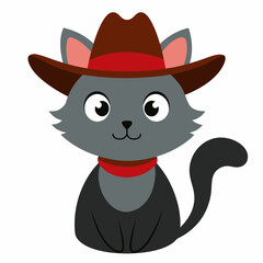 Cartoon Cat Wearing a Cowboy Hat - Isolated Art Illustration