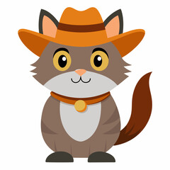 Cartoon Cat Wearing a Cowboy Hat - Isolated Art Illustration