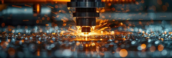 Close-up Photo of a Metalworking Machine Cutting Metal with Sparks Flying
