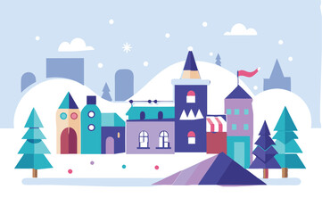 Urban landscape in a geometric minimal flat style  vector illustration 