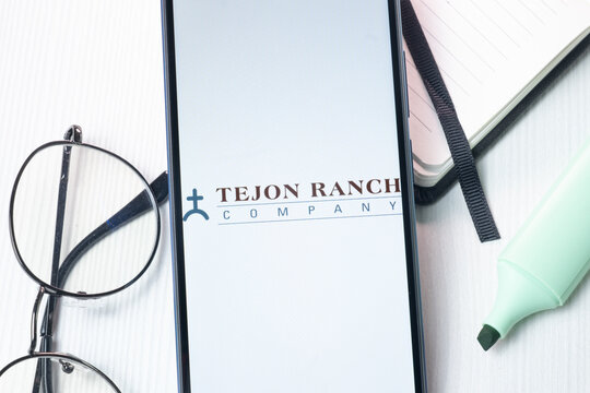 New York, USA - 1 August 2024: Tejon Ranch Logo on Phone Screen, Company Icon on Display