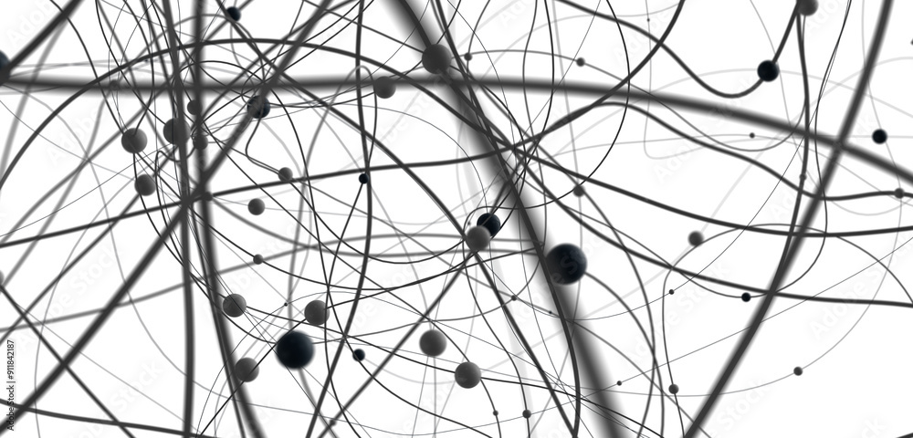 Poster Multi color connected lines and dots network 3d illustration