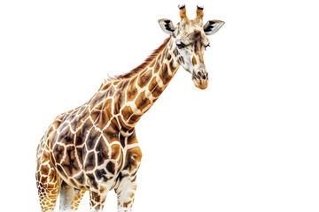 Obraz premium A giraffe standing alone on a white background, providing an opportunity to use this image for animal-related content or as a unique design element
