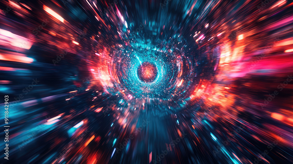 Wall mural a spaceship is speeding at light speed through a holographic galactic vortex. generative ai