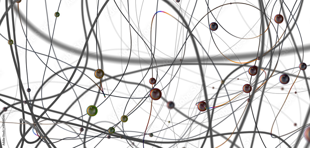 Aufkleber multi color connected lines and dots network 3d illustration