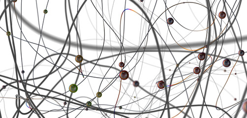 Multi color connected lines and dots network 3d illustration