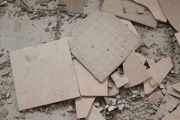 demolition, tiles, construction, interior demolition, work in progress, concrete, old tiling, ...