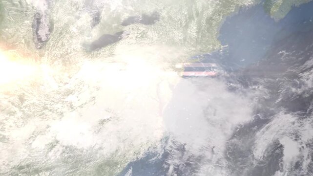 Earth zoom in from space and focus on Annapolis, Maryland, USA. Background for travel intro or blog. Satellite view. 3D style Animation. Images from NASA.