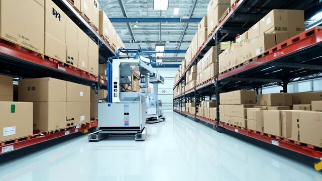 Autonomous Robots Transporting Boxes in Automated Warehouse Generative AI