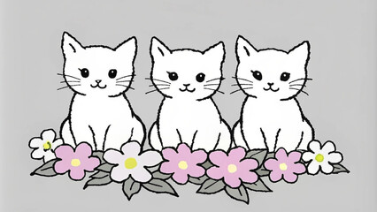 Obraz premium cat and flowerscartoon, vector, pet, kitten, cute, illustration, love, cats, black, kitty, art, feline, pets, domestic, animals, funny, icon, tail, white, mammal, isolated, character, heart