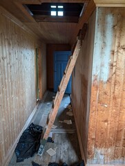 Rustic Attic Corridor with Wooden Ladder