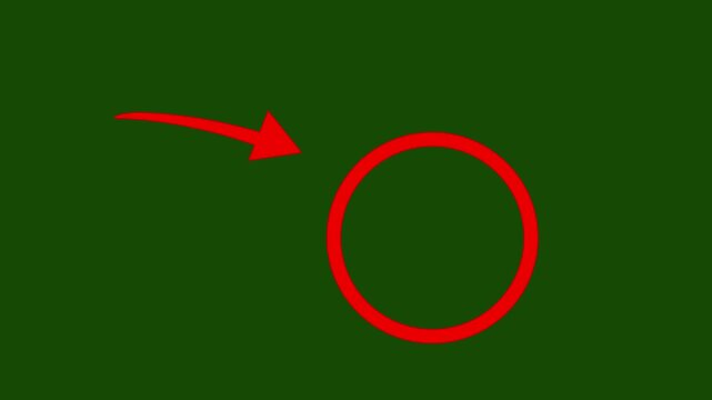 Red circle spotted with arrow highlight motion graphic animation on green screen background