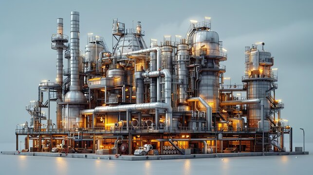 Industrial Complex 3D Render - A Detailed Illustration of a Modern Refinery