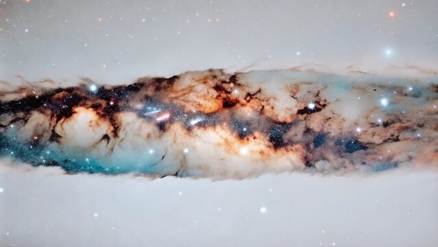 A panoramic view of a nebula spreading across a starry sky. The nebula's edges fade into the surrounding darkness, suggesting an endless, expansive universe