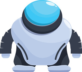 Cartoon robot standing still, with blue head and black arms