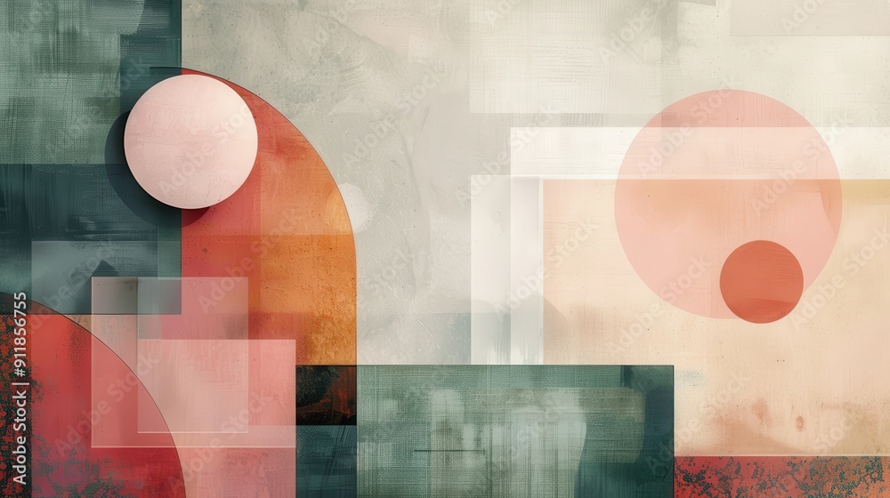Poster Abstract Art with Geometric Shapes and Soft Colors