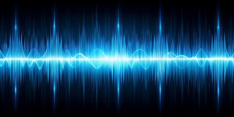Vibrant blue sound wave pattern ripples across a dark background, creating a mesmerizing visual representation of audio frequencies and energetic sonic movement.