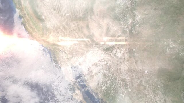 Earth zoom in from space and focus on Apache Junction, Arizona, USA. Background for travel intro or blog. Satellite view. 3D style Animation. Images from NASA.